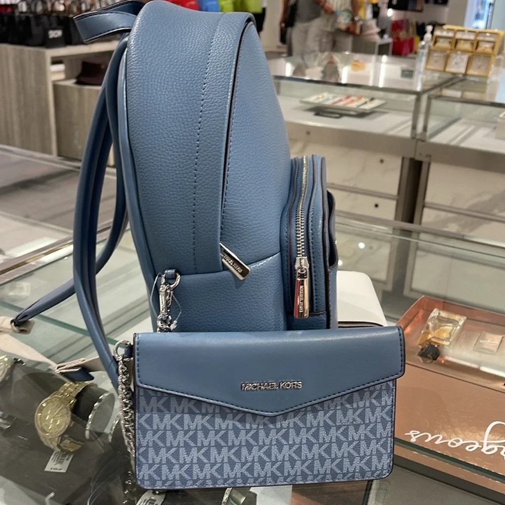 MICHAEL KORS Maisie Medium Pebbled Leather 2-in-1 Backpack Denim NWT